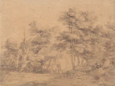 Wooded Landscape with Figures, Donkeys and Cottage by Thomas Gainsborough